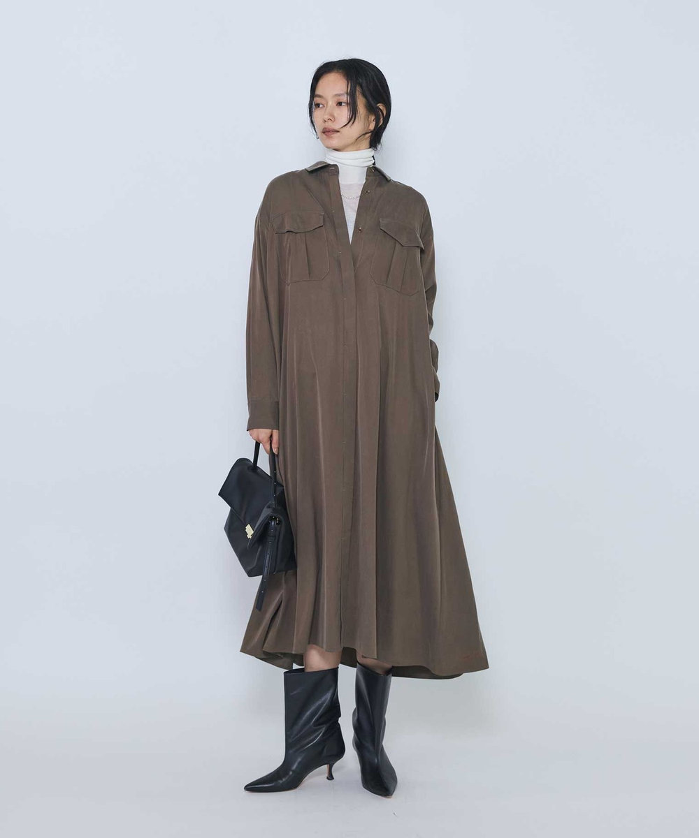 1er Arrondissement キュプラナイロンピーチシャツワンピース モカ