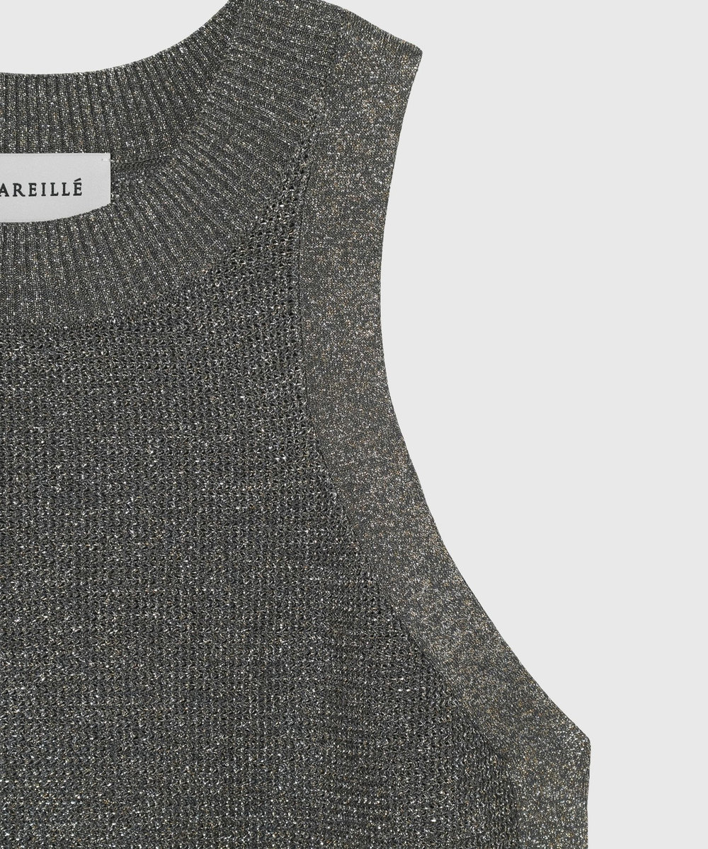DÉPAREILLÉ VISCOSE LAME SLEEVELESS TOPS / ヴィスコースラメスリーブレストップス グレー