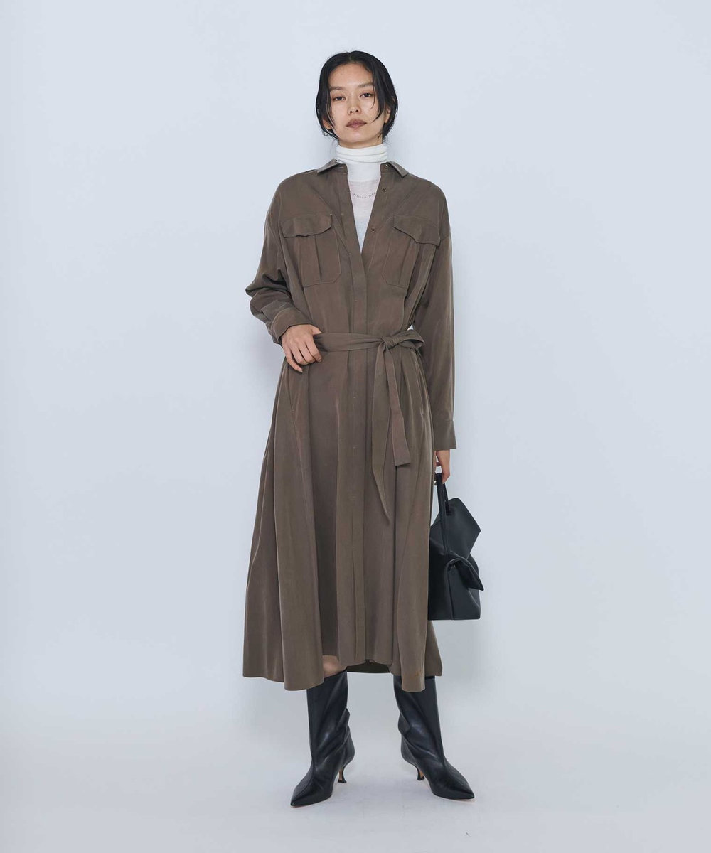 1er Arrondissement キュプラナイロンピーチシャツワンピース モカ