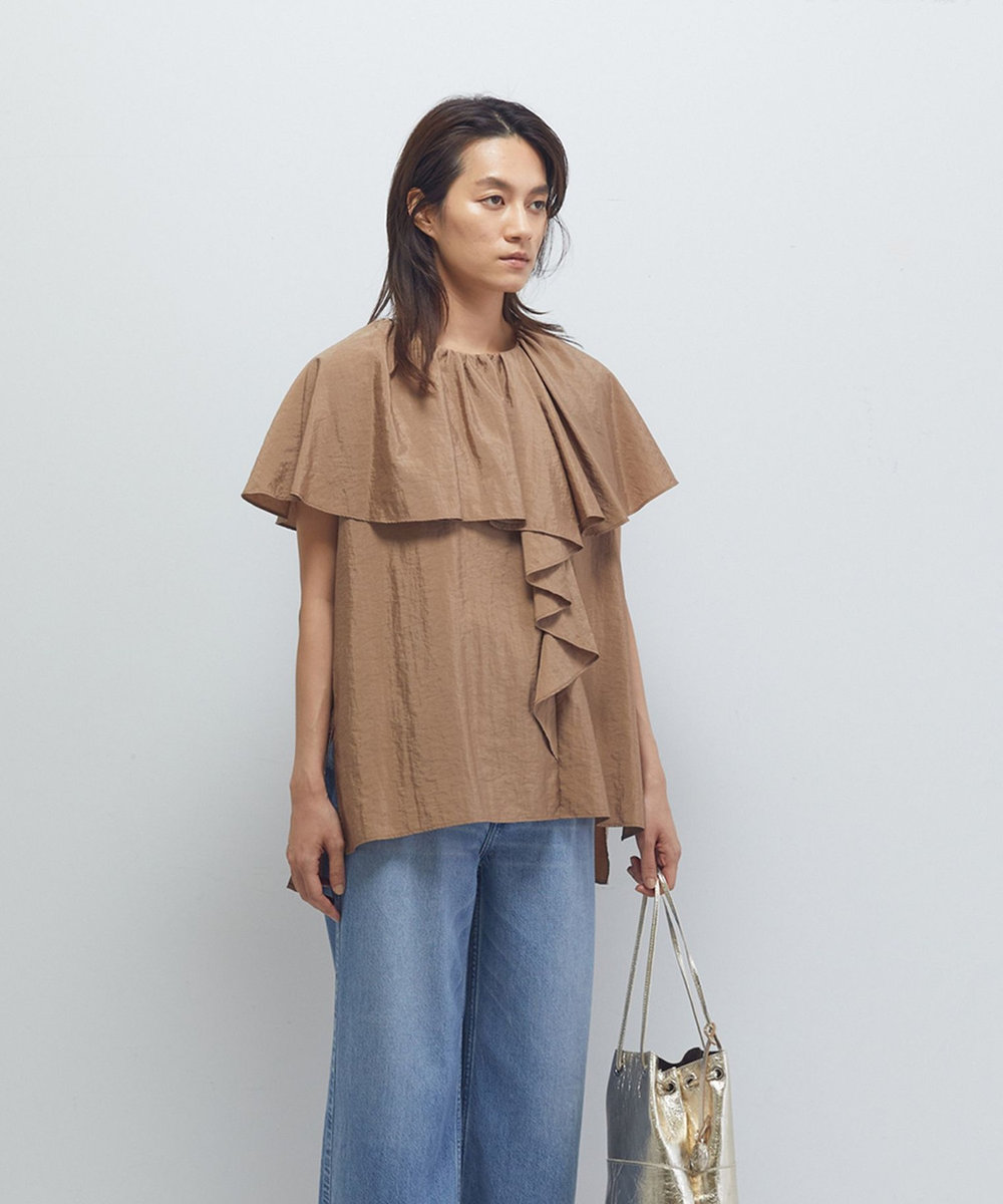 1er Arrondissement ナイロンクロスケープカラーブラウス キャメル