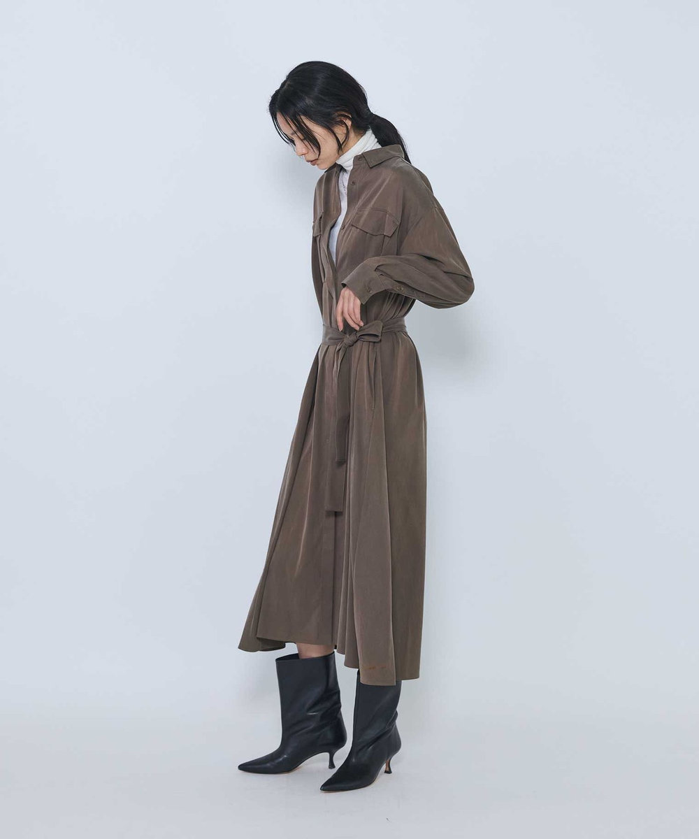 1er Arrondissement キュプラナイロンピーチシャツワンピース モカ