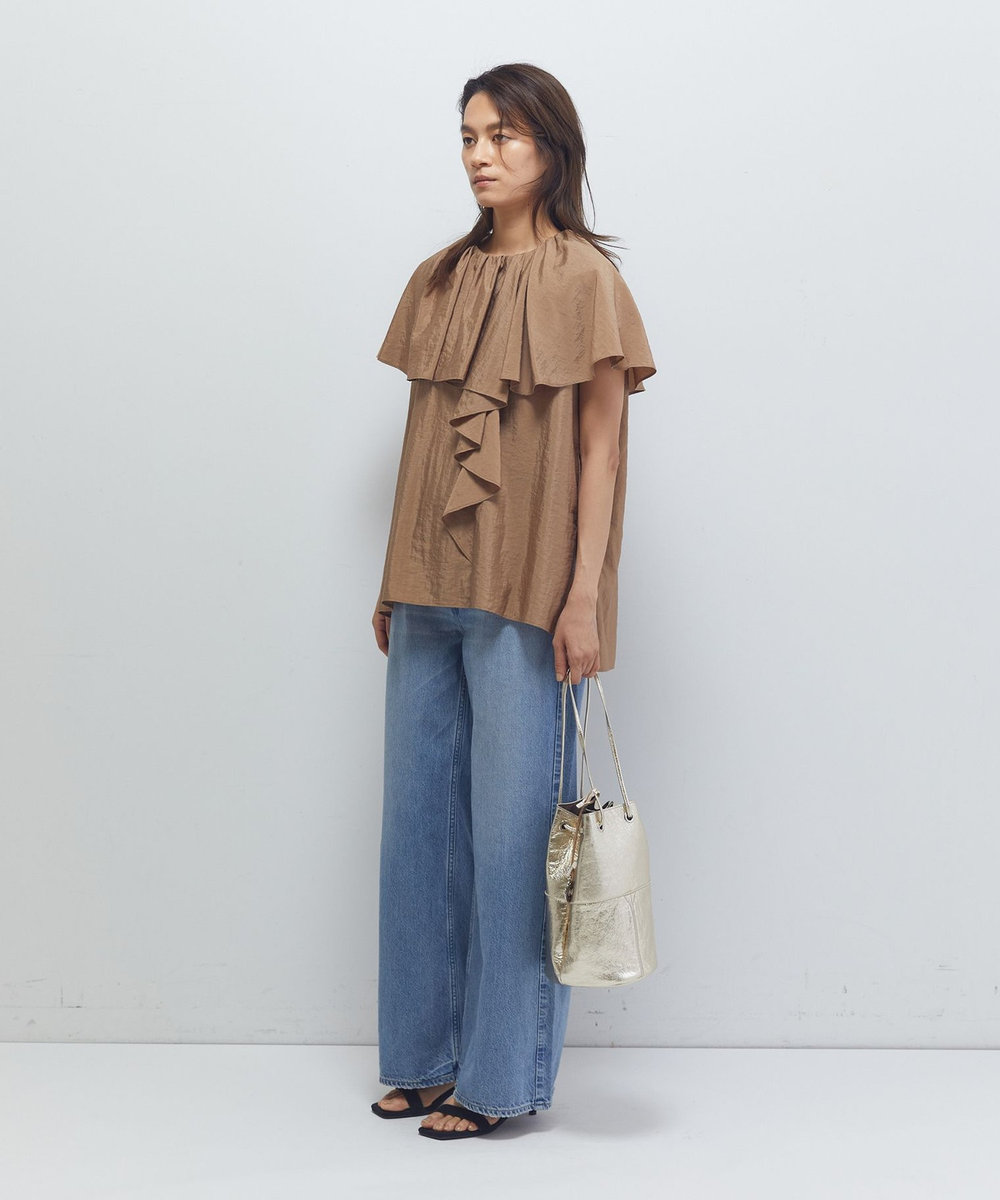 1er Arrondissement ナイロンクロスケープカラーブラウス キャメル