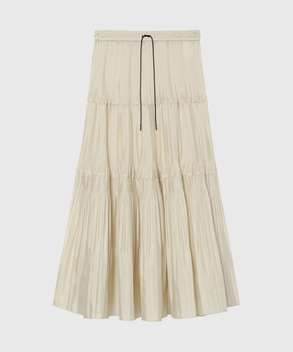 DÉPAREILLÉ SILK POLY TIERED PLEATS SKIRT / シルクポリティアードプリーツスカート ベージュ