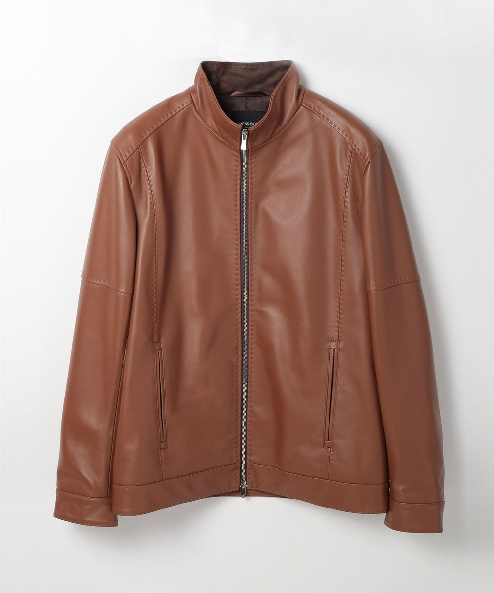 MEN'S BIGI スタンドカラーシングルライダース レザージャケット ブラウン