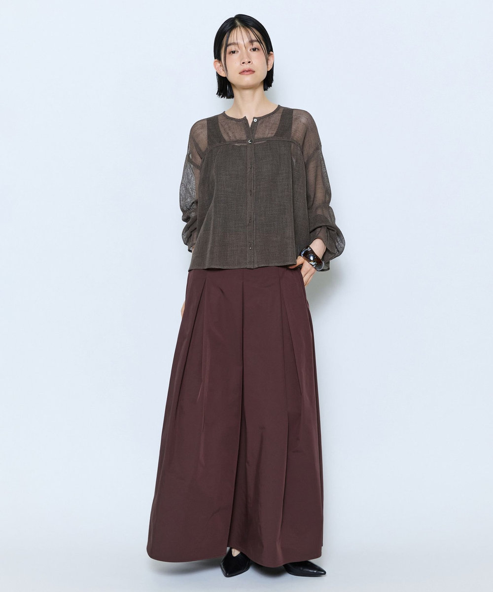 feerique feerique メモリーツイルタックロングスカート ブラウン