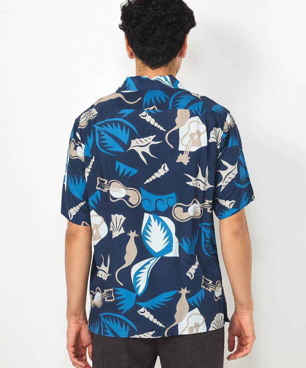 MEN'S BIGI 1992VINTAGE MBプリントオープンカラー半袖シャツ ネイビー