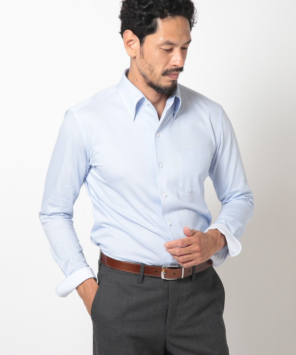 MEN'S BIGI ハイゲージツイルワンピースカラーボタンダウンドレスシャツ サックスブルー