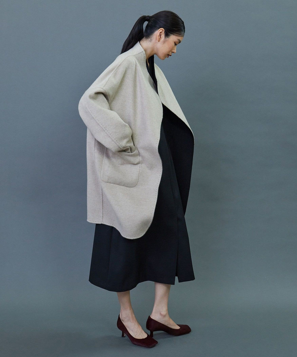L'EQUIPE COUTURIER ダブルフェイスラメストライプコート ブラック