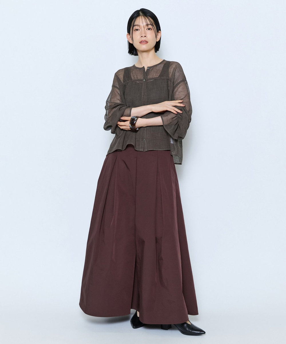 feerique feerique メモリーツイルタックロングスカート ブラウン
