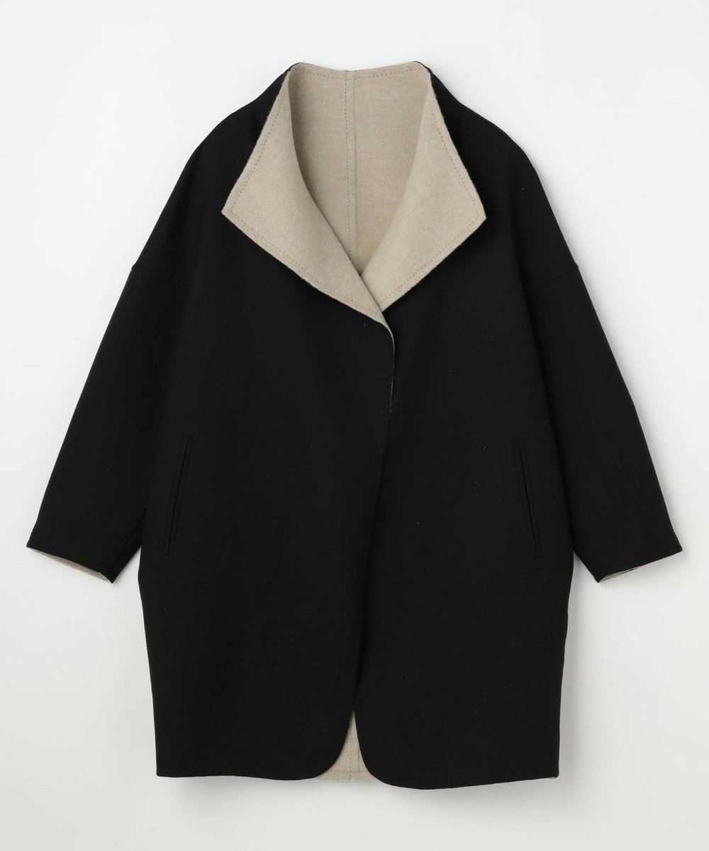 L'EQUIPE COUTURIER ダブルフェイスラメストライプコート ブラック