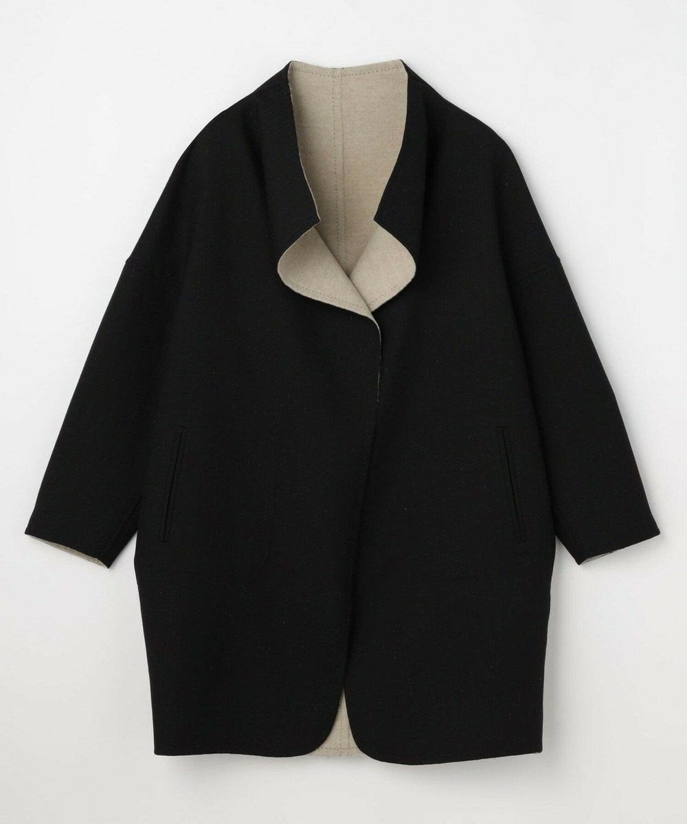 L'EQUIPE COUTURIER ダブルフェイスラメストライプコート ブラック
