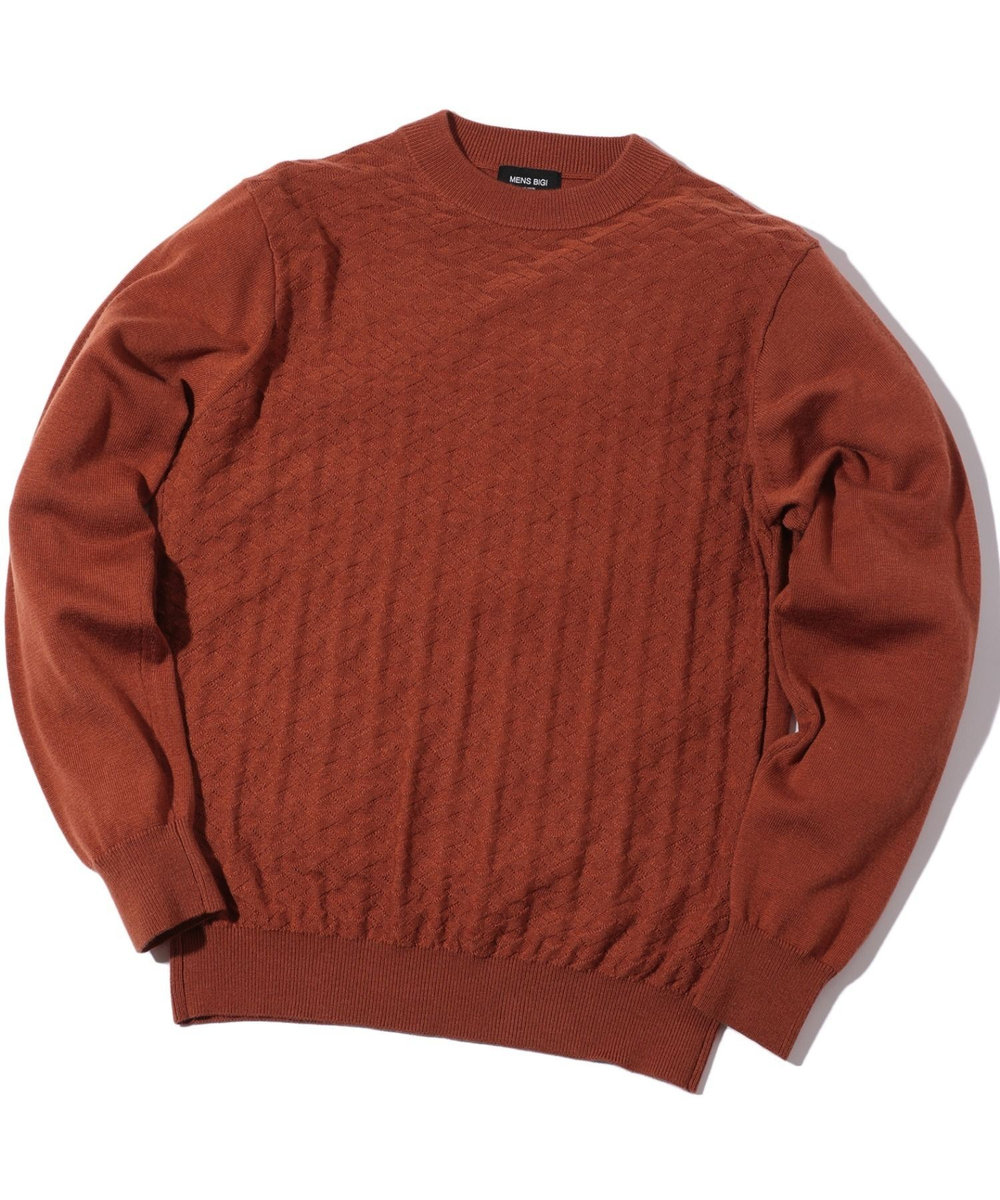 MEN'S BIGI ランダムヘリンボン編み12Gジャカードニット オレンジ系その他