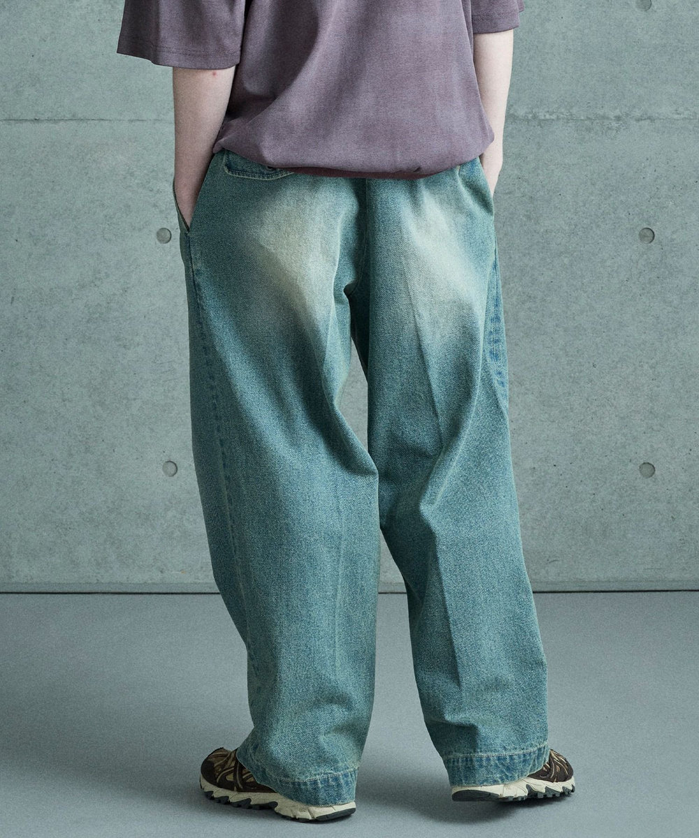 MEN'S BIGI セミワイドデニムタックパンツ ブルー