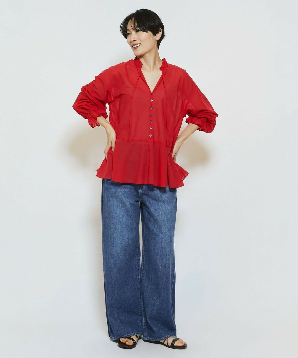 feerique feerique コットンポリシフォンAラインシルエットブラウス レッド