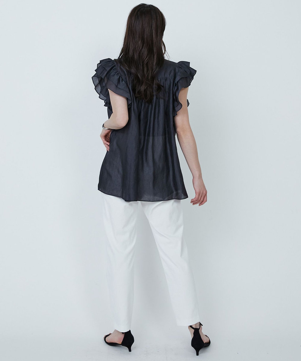 1er Arrondissement 【WEB限定】ワッシャーサテンフリルスリーブブラウス ブラック