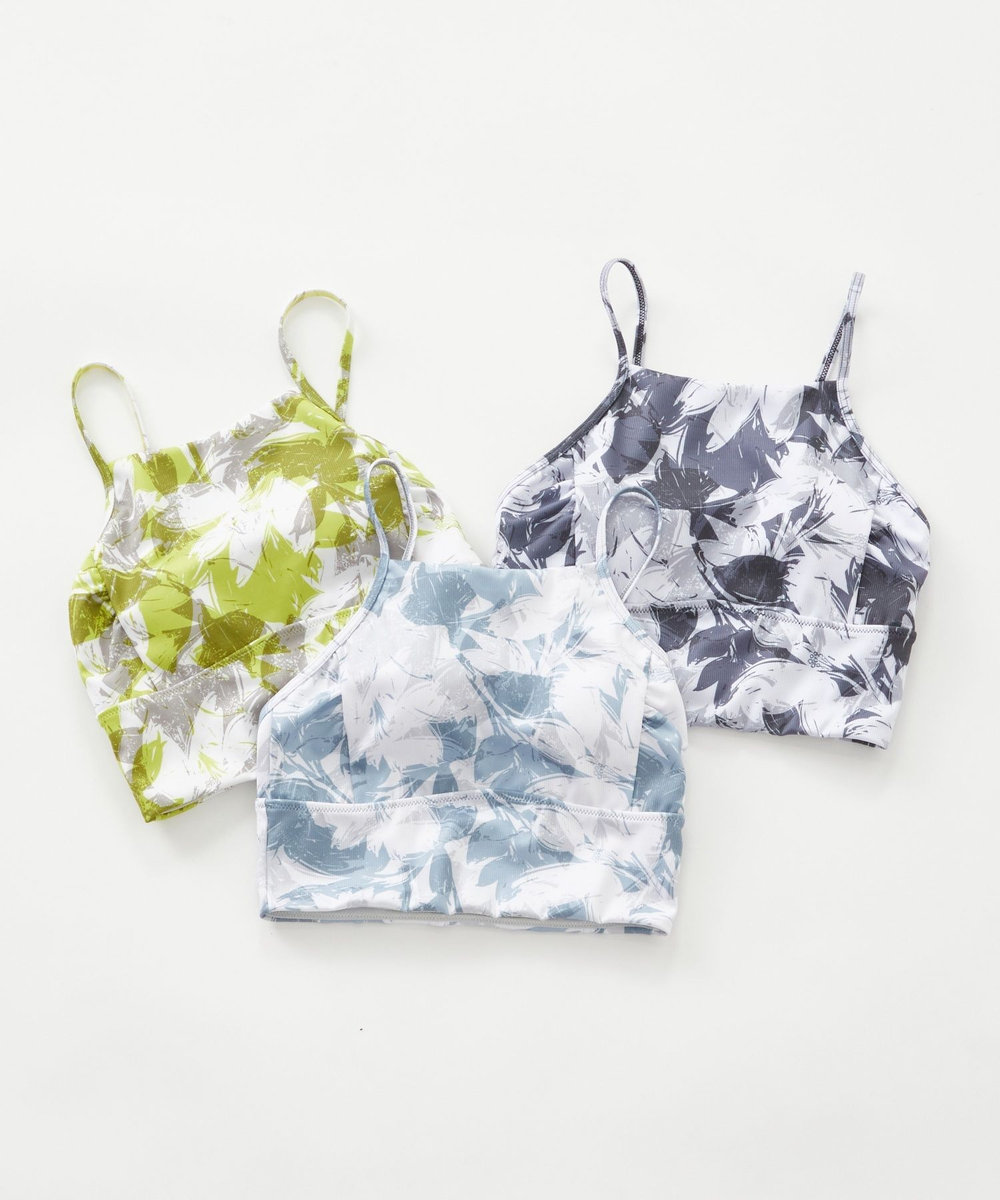 Julier ribbon flowerプリントショートトップス/パット付き・水着・水陸両用・UVカット・吸汗速乾・ホットヨガ対応・耐塩素 グリーン