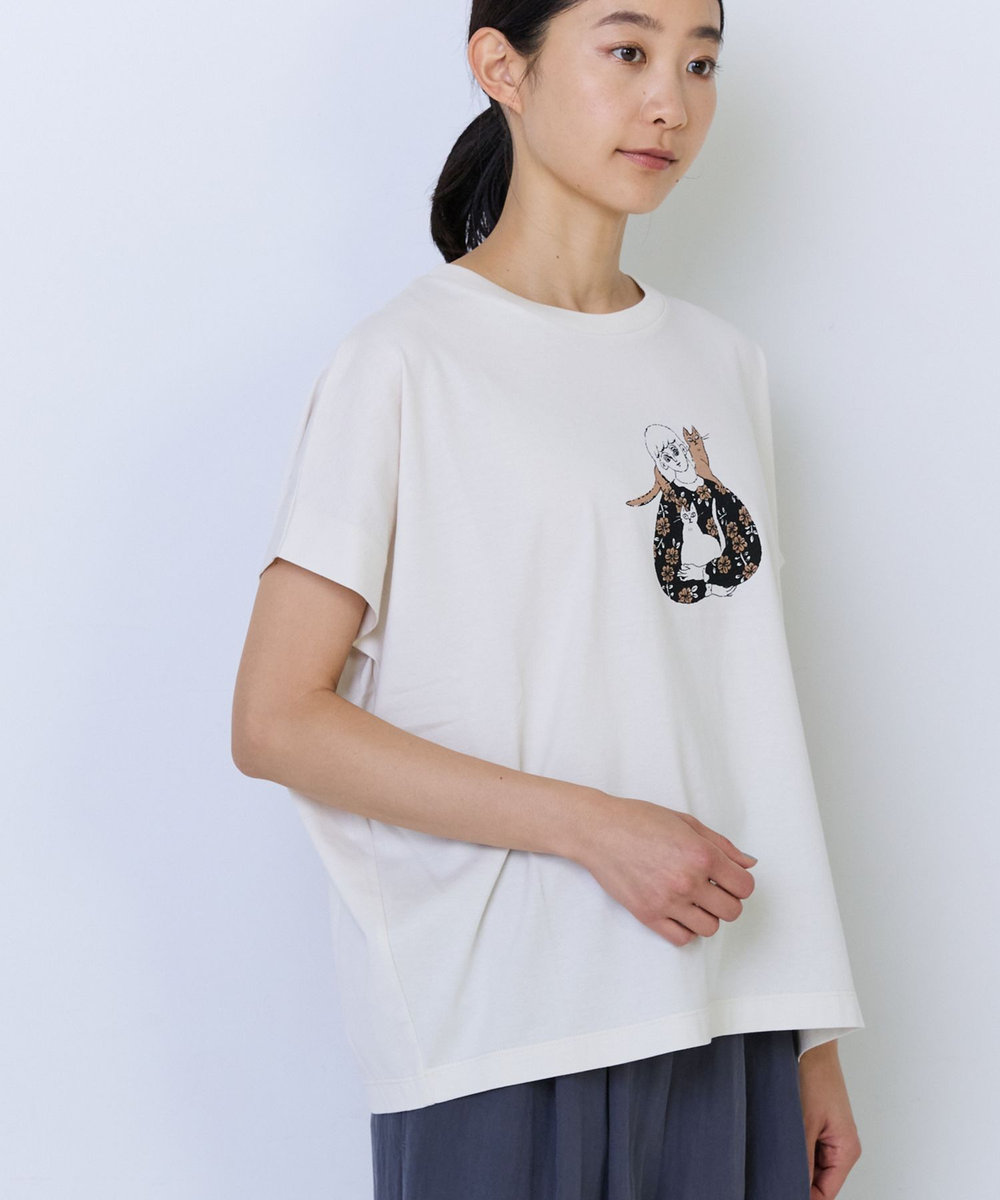 ADIEU TRISTESSE 【6月お気に入り登録ブランド内1位】杉本さなえさん コラボフレンチスリーブTシャツ アイボリー