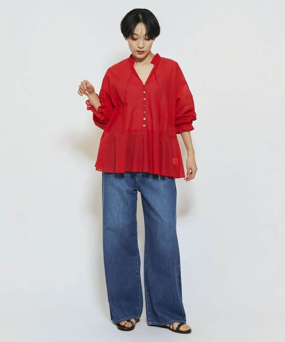 feerique feerique コットンポリシフォンAラインシルエットブラウス レッド