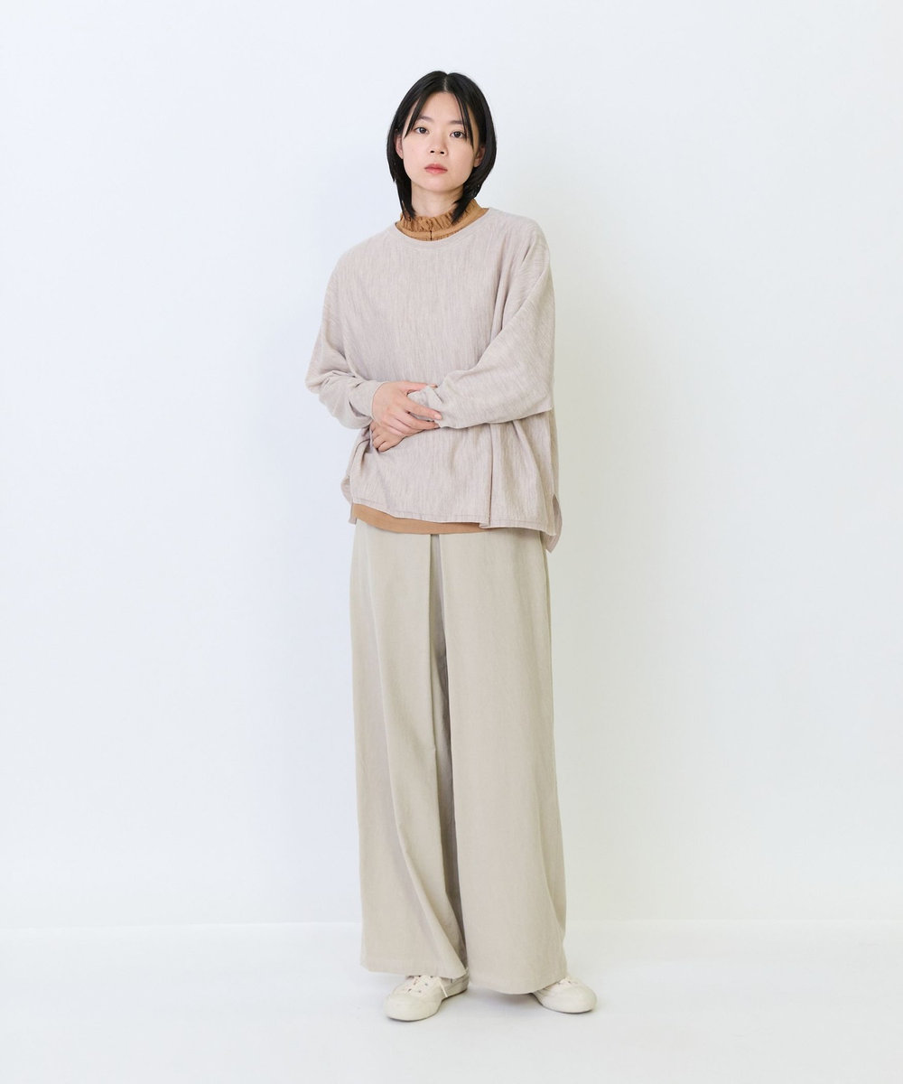 LOISIR コットン細コールBOXタックワイドパンツ ベージュ