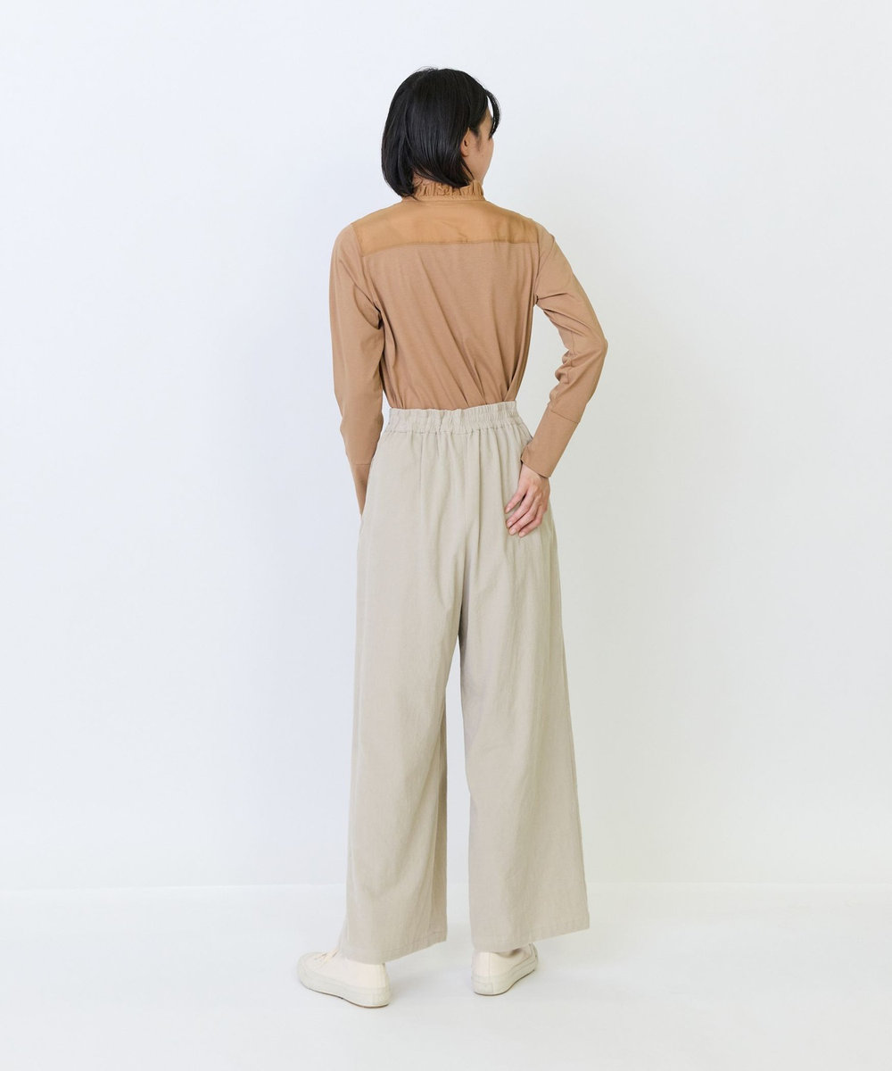 LOISIR コットン細コールBOXタックワイドパンツ ベージュ