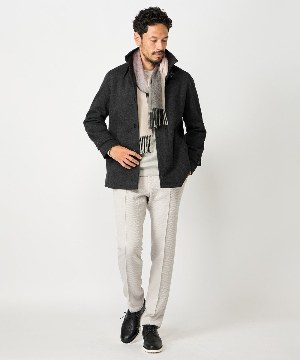 MEN'S BIGI グラデーションチェックカシミヤマフラー ベージュ