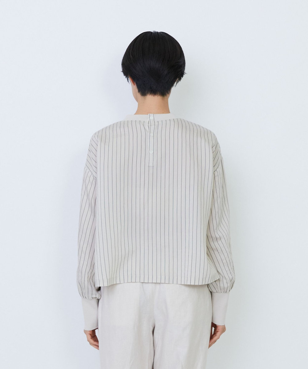 LOISIR リブ使いショートブラウス ストライプ