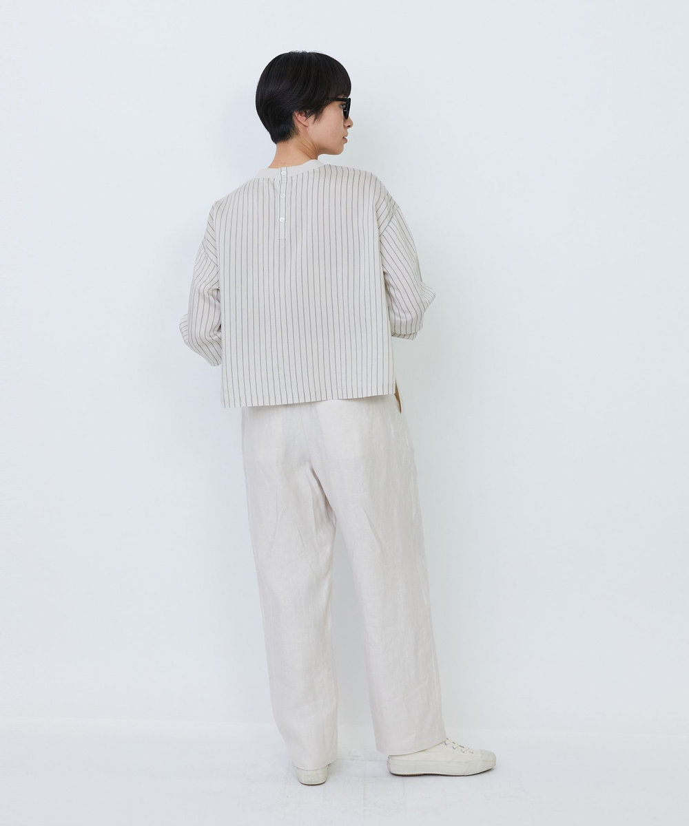 LOISIR リブ使いショートブラウス ストライプ
