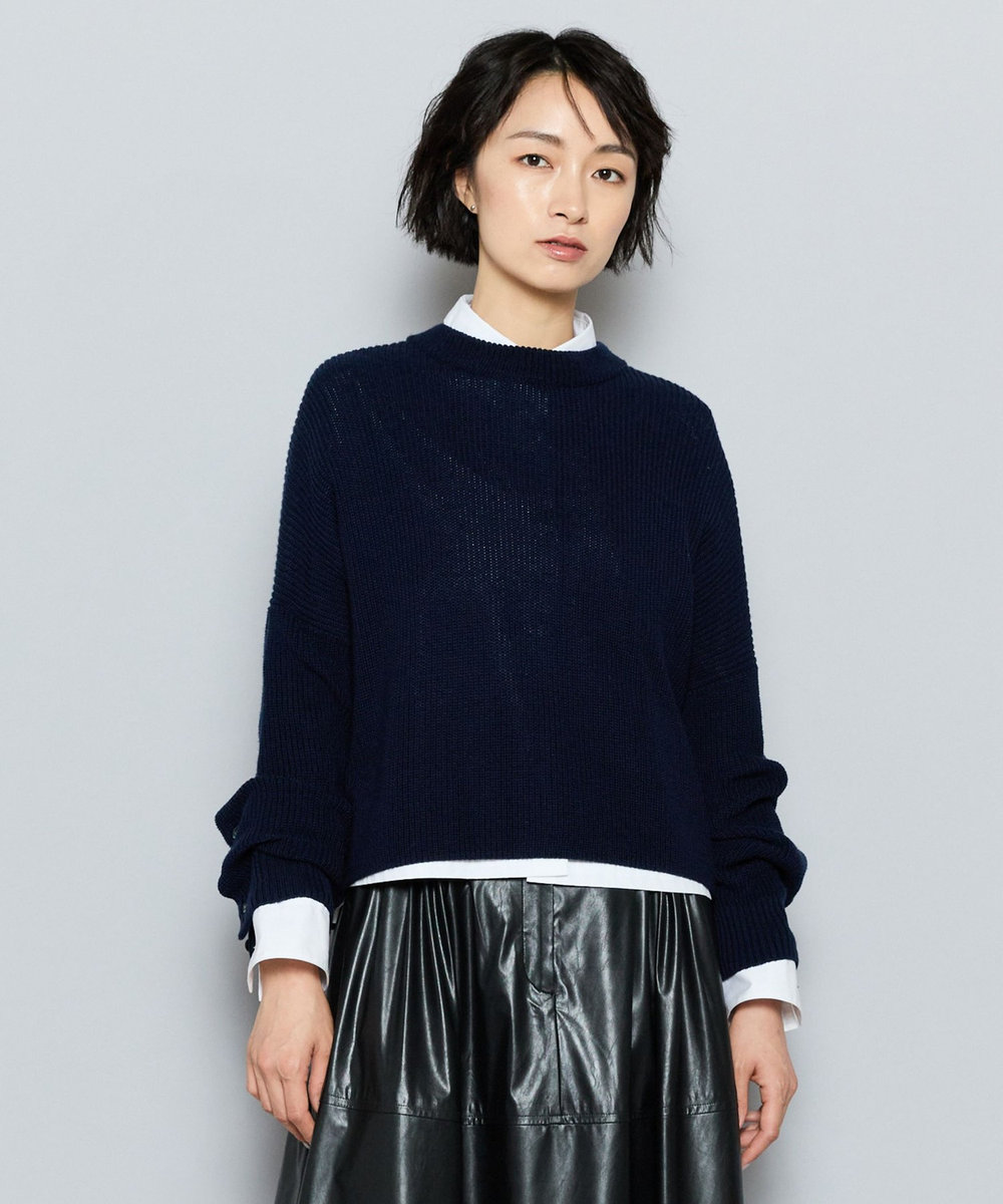 L'EQUIPE GREEN ECOキュプラウールクロップドプルオーバー ネイビー