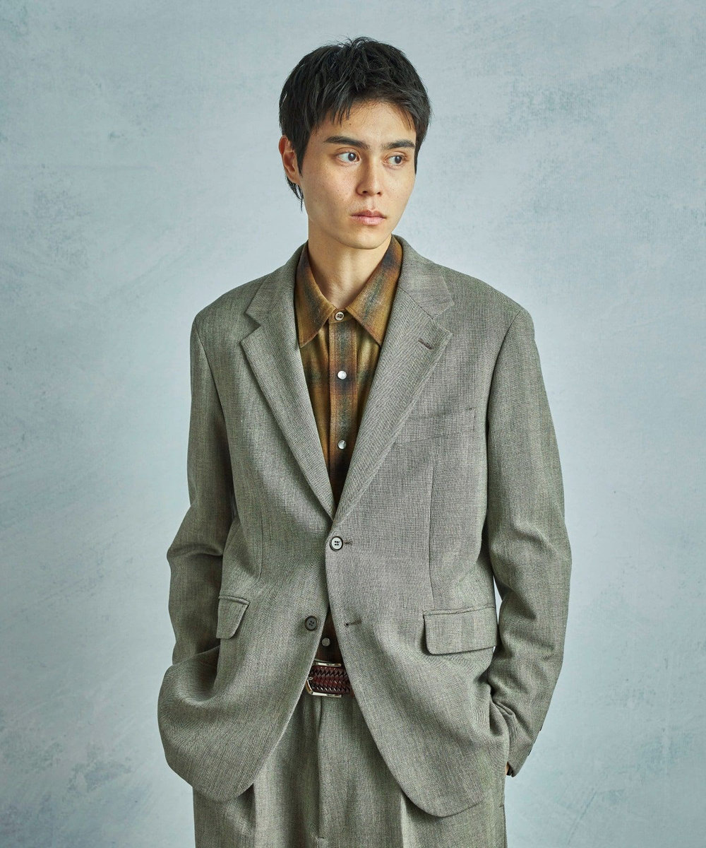 MEN'S BIGI 二重織ヘリンボーン　テーラードジャケット＜2WAYストレッチ＞ ベージュ