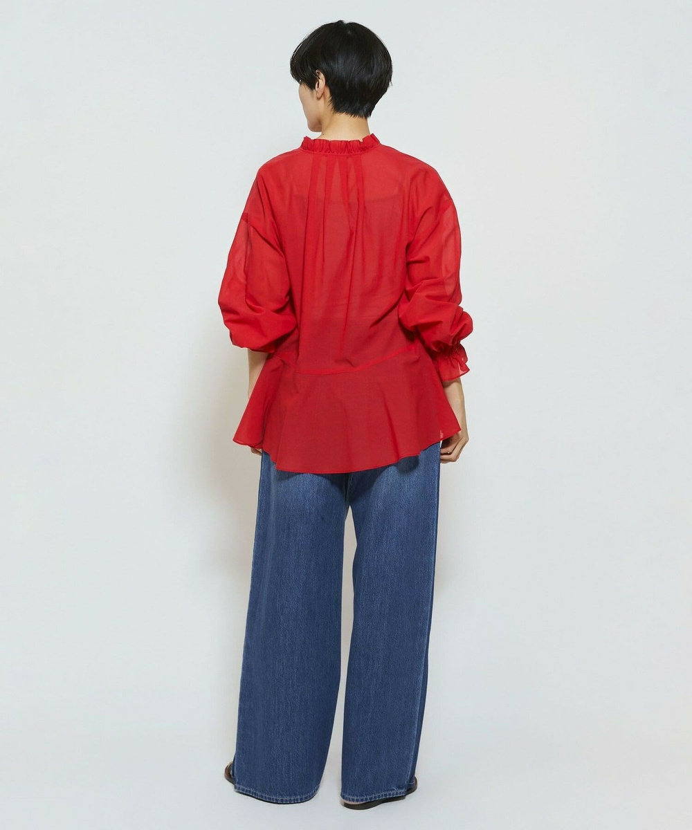 feerique feerique コットンポリシフォンAラインシルエットブラウス レッド