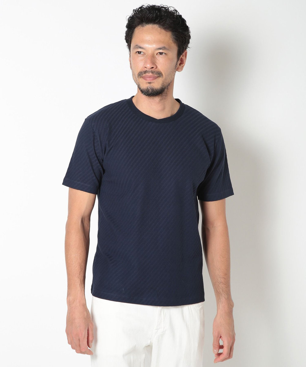 MEN'S BIGI リンクスジャカードシルケットカットソー ネイビー