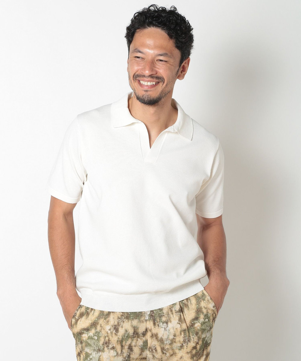 MEN'S BIGI LIBERTYプリントスキッパーニットポロシャツ ベージュ