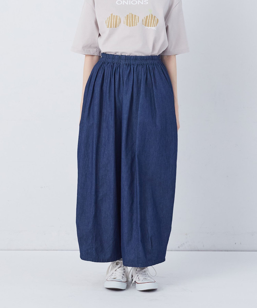 congés payés ADIEU TRISTESSE 【FAVE】シャーリングワイドロングサルエルパンツ インディゴブルー