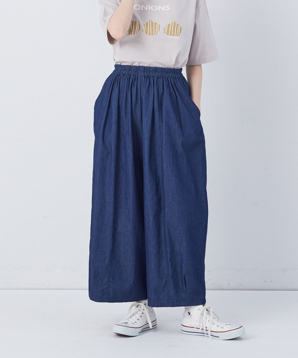 congés payés ADIEU TRISTESSE 【FAVE】シャーリングワイドロングサルエルパンツ インディゴブルー