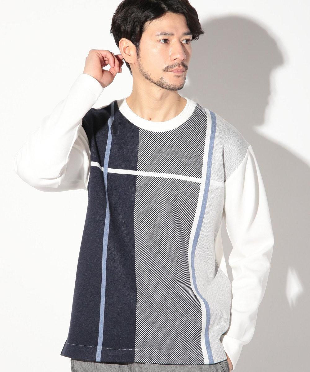 UNION STATION ニット×ダンボールクルネックーロンT ホワイト