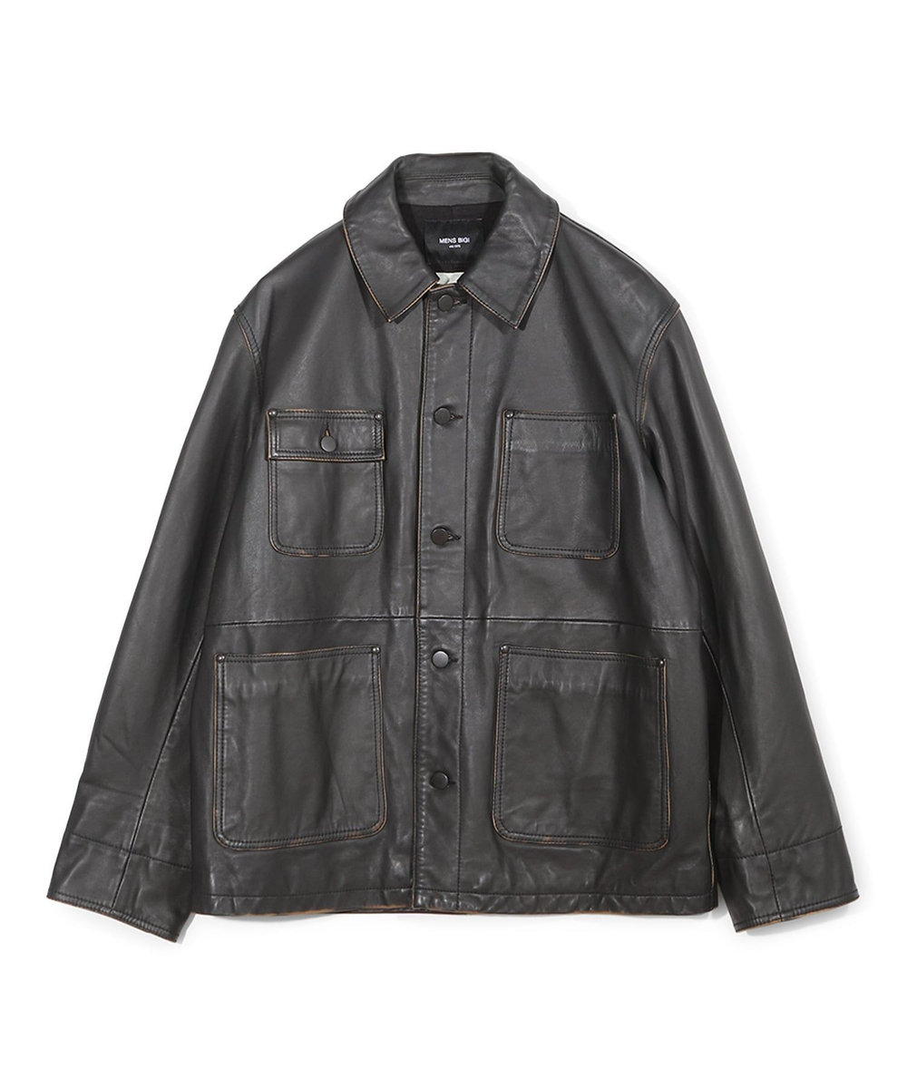 MEN'S BIGI 【JAGROSE/ジャグロース】別注ラムレザーカバーオール ブラック