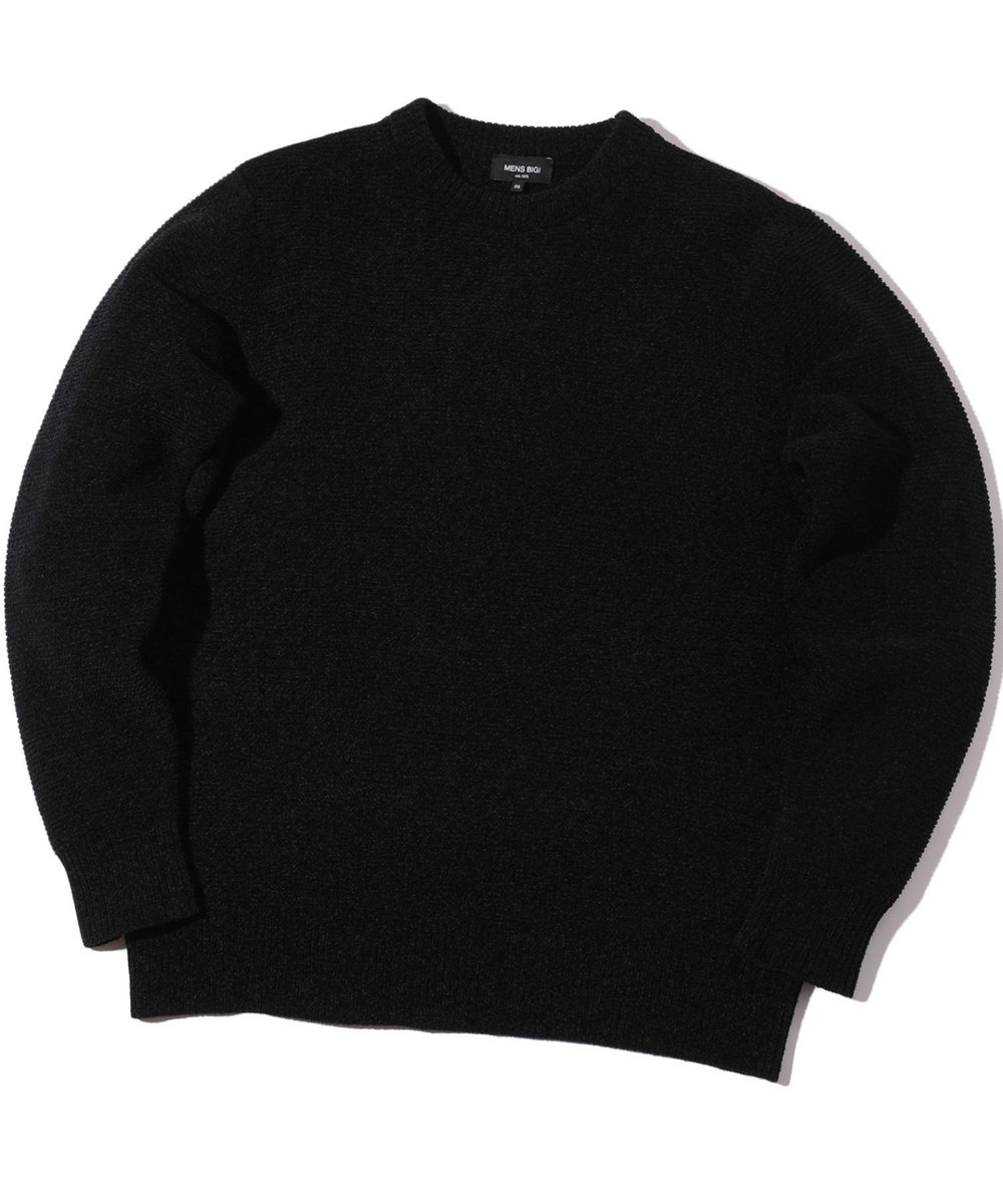 MEN'S BIGI 7G撚糸モールガーターニット ブラック