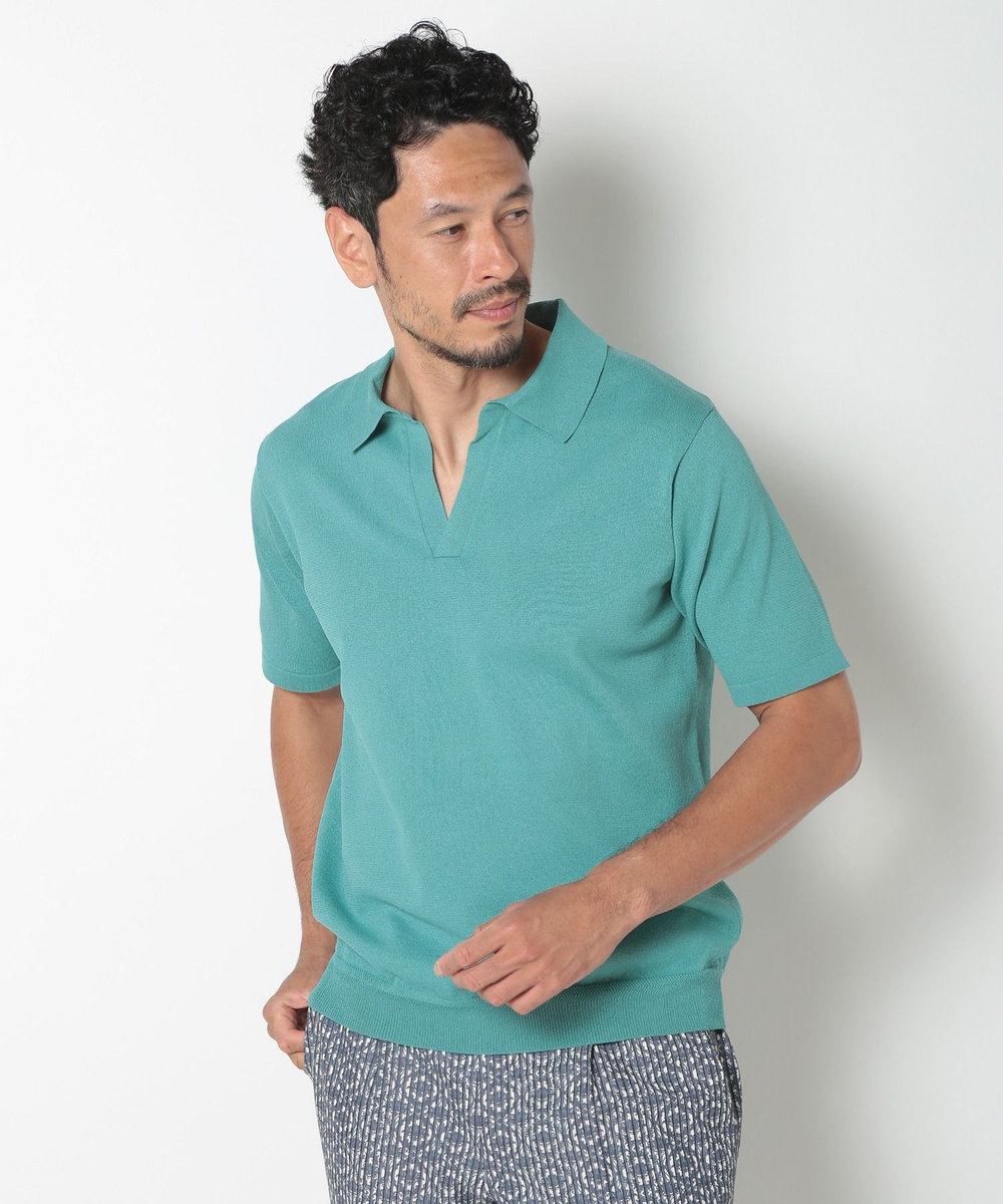 MEN'S BIGI LIBERTYプリントスキッパーニットポロシャツ エメラルド