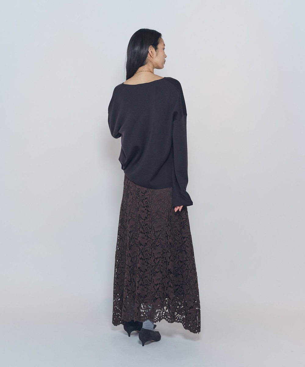 1er Arrondissement フラワーラッセルレースフレアスカート ブラウン