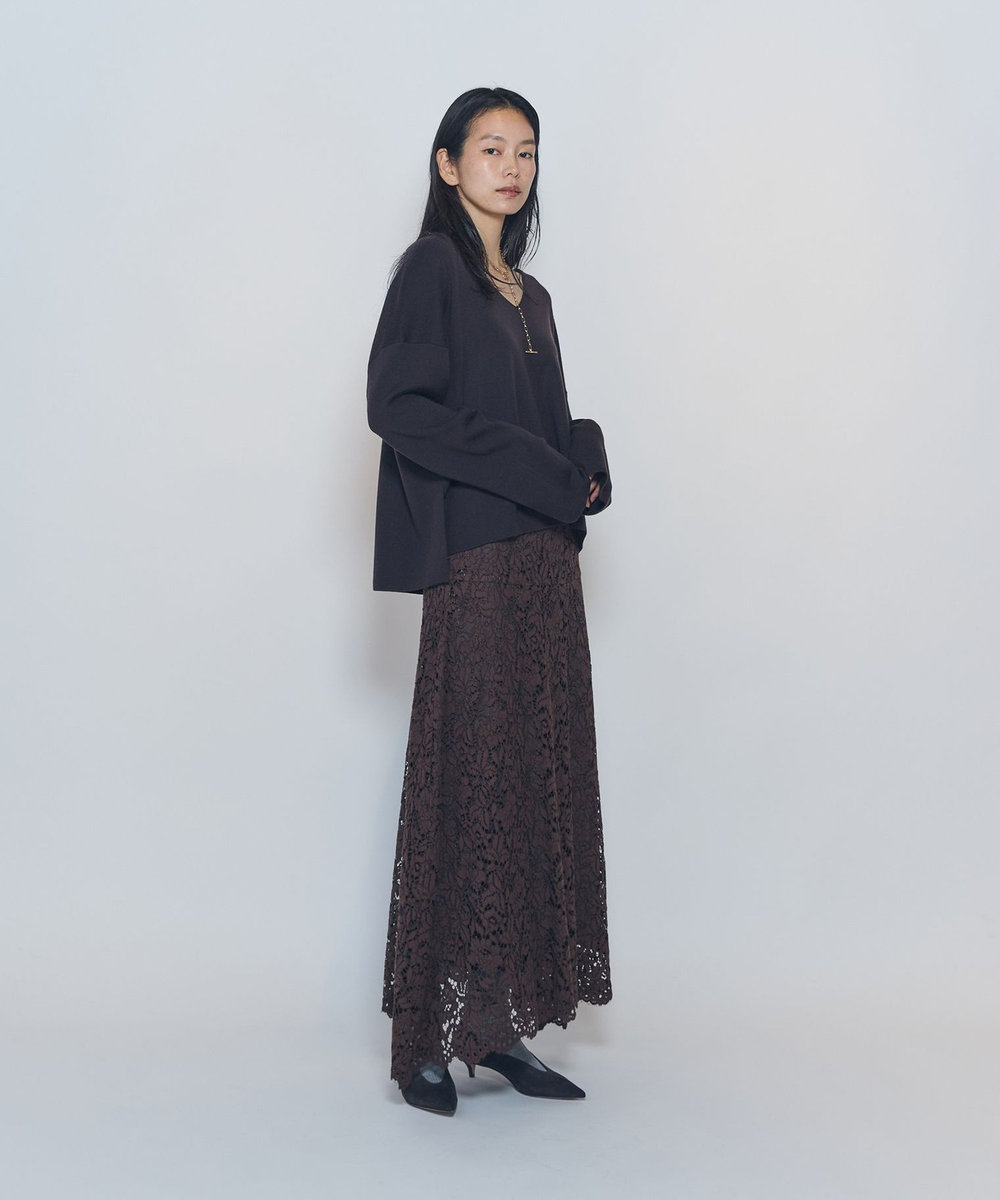 1er Arrondissement フラワーラッセルレースフレアスカート ブラウン