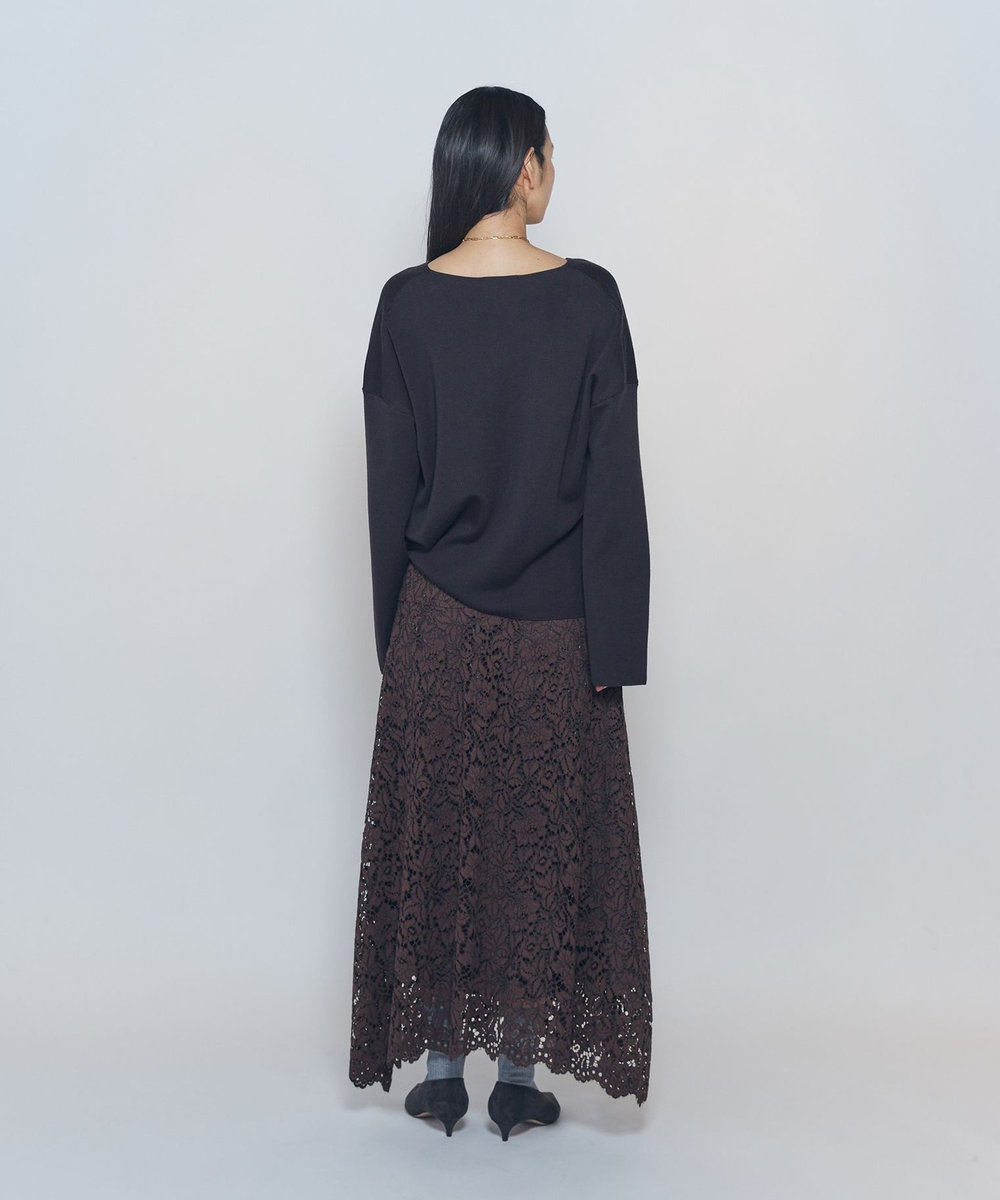 1er Arrondissement フラワーラッセルレースフレアスカート ブラウン