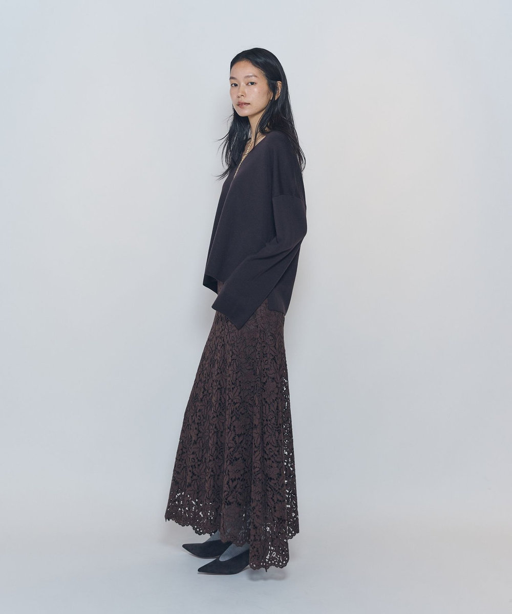 1er Arrondissement フラワーラッセルレースフレアスカート ブラウン