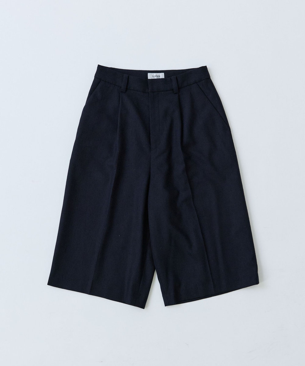 LOISIR ウール混ツイードハーフパンツ ネイビー