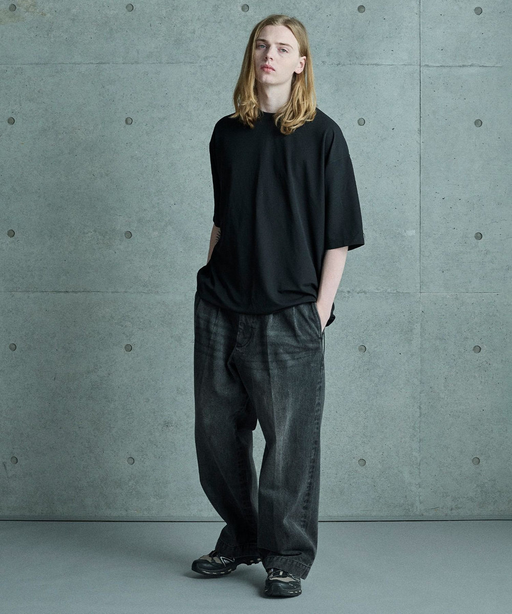 MEN'S BIGI セミワイドデニムタックパンツ ブラック