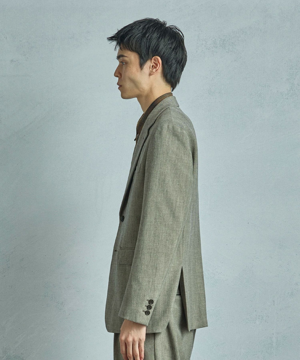 MEN'S BIGI 二重織ヘリンボーン　テーラードジャケット＜2WAYストレッチ＞ ベージュ