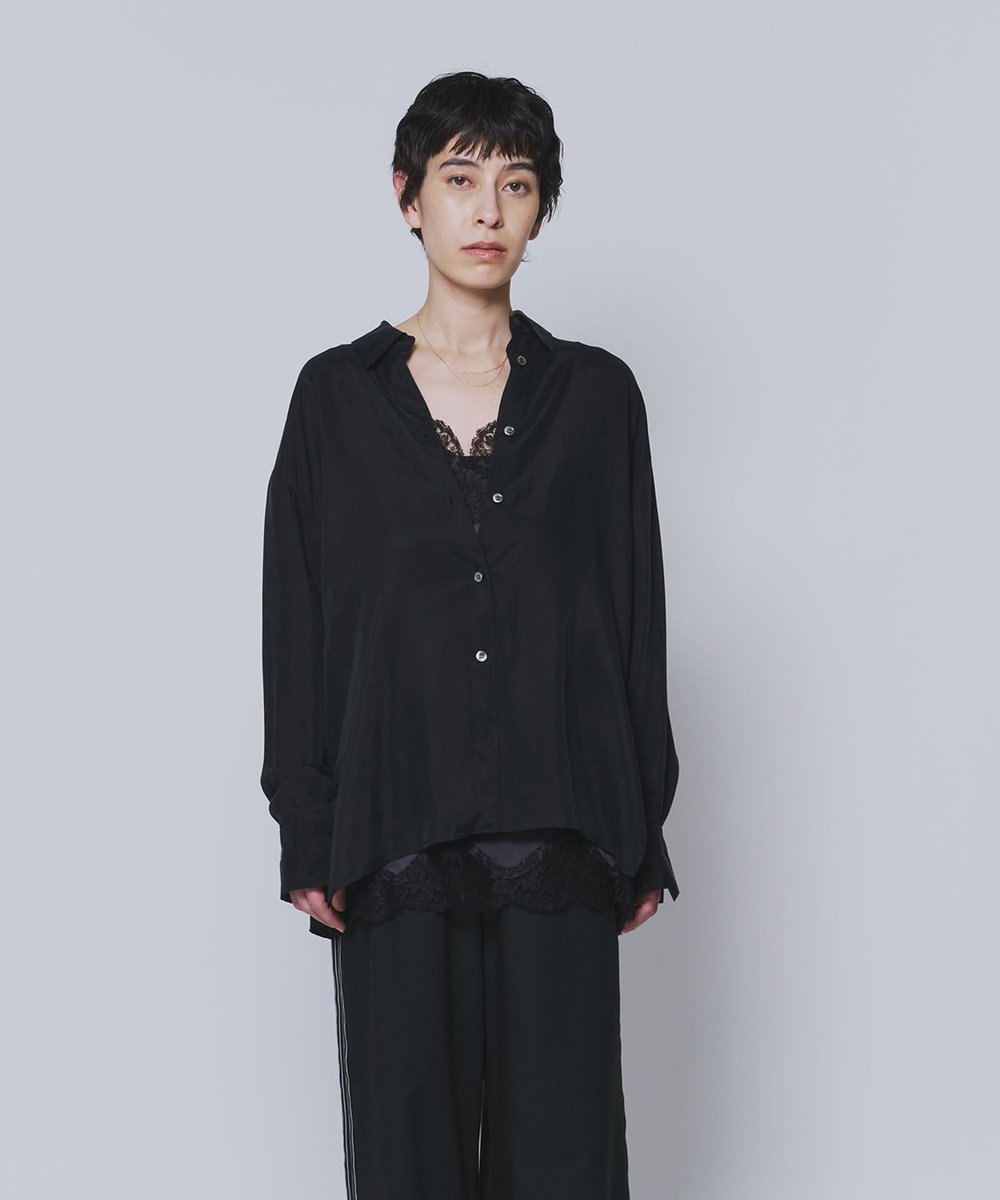 1er Arrondissement キュプラフィブリルレギュラーカラーシャツ ブラック