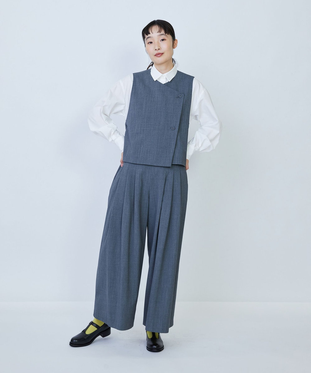 LOISIR ウール混ギャバデザインベスト グレー