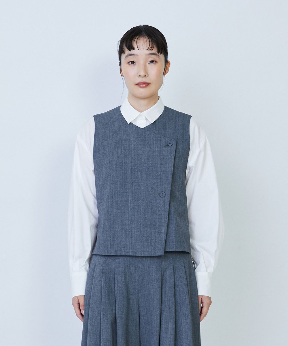 LOISIR ウール混ギャバデザインベスト グレー