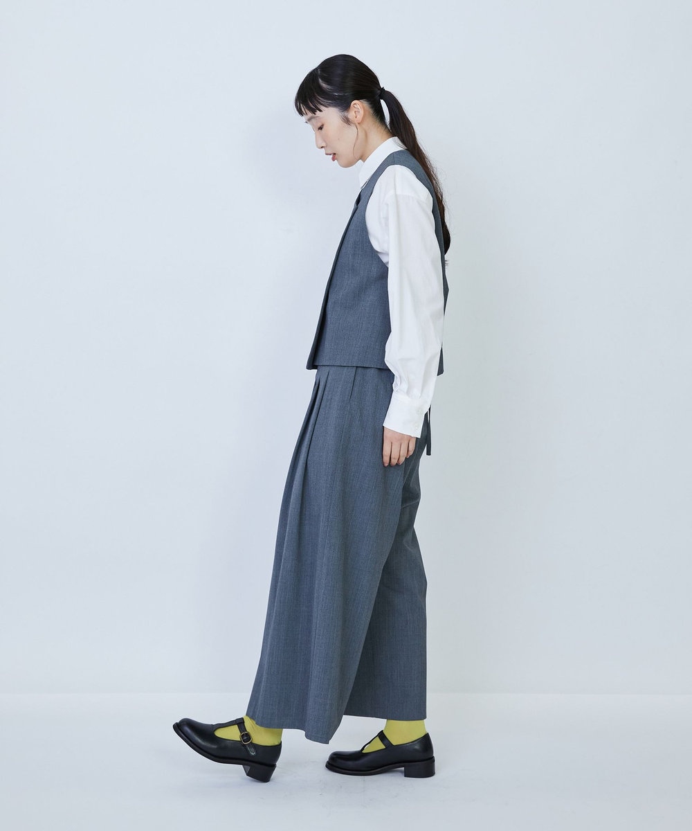 LOISIR ウール混ギャバデザインベスト グレー
