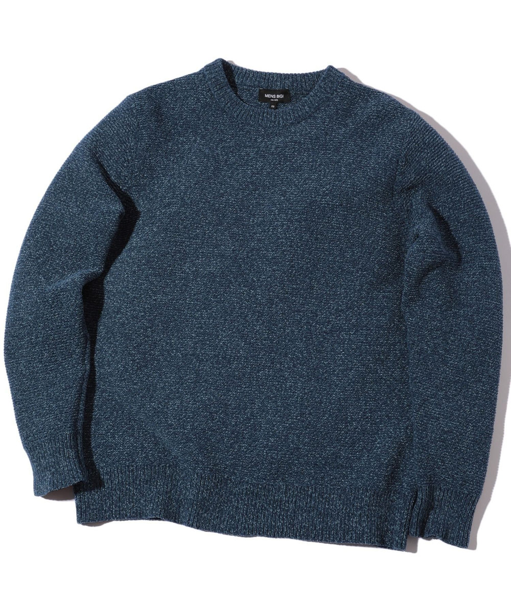 MEN'S BIGI 7G撚糸モールガーターニット ブルー